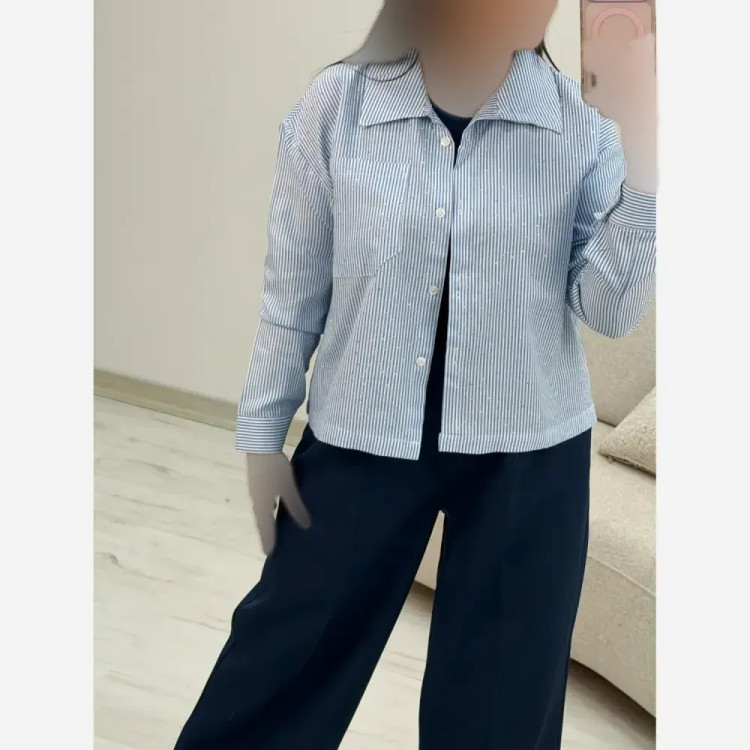 شومیز لنین راه راه نگین کوبی تک جیب سیما فری سایز 38 تا 46