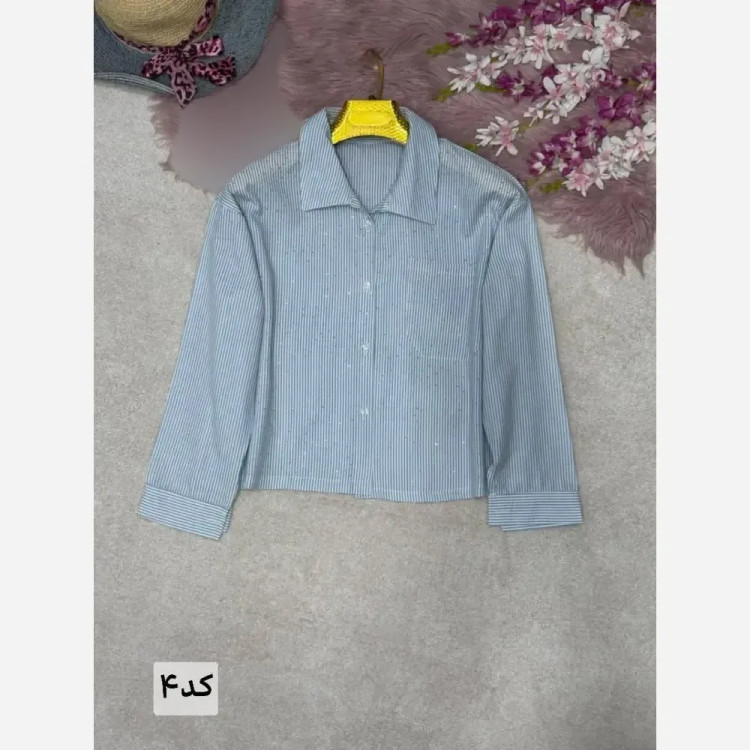 شومیز لنین راه راه نگین کوبی تک جیب سیما فری سایز 38 تا 46