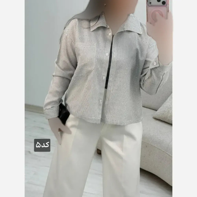 شومیز لنین راه راه نگین کوبی تک جیب سیما فری سایز 38 تا 46