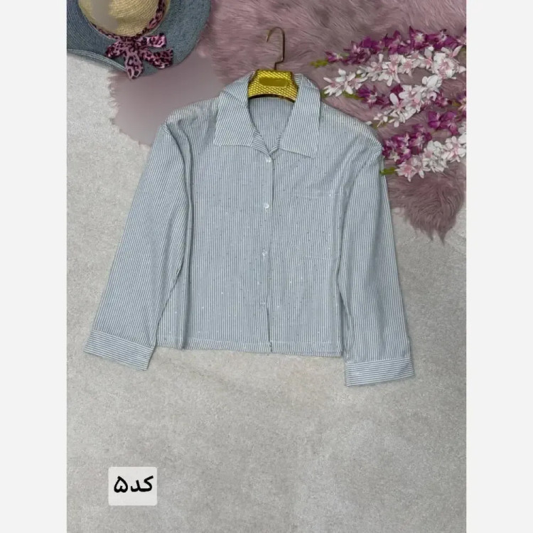شومیز لنین راه راه نگین کوبی تک جیب سیما فری سایز 38 تا 46