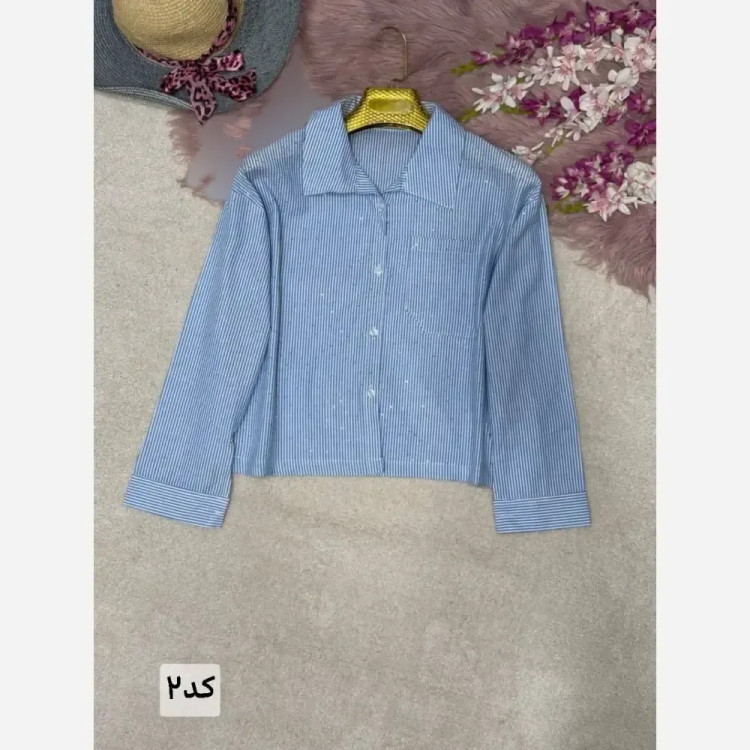 شومیز لنین راه راه نگین کوبی تک جیب سیما فری سایز 38 تا 46