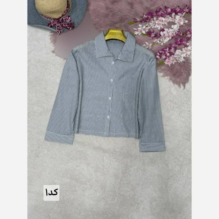 شومیز لنین راه راه نگین کوبی تک جیب سیما فری سایز 38 تا 46