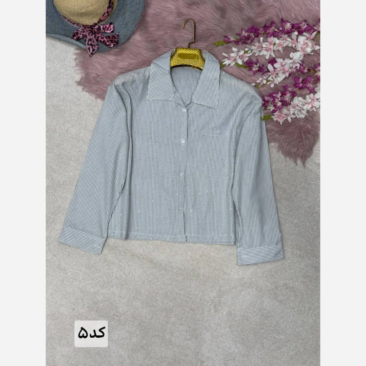 شومیز لنین راه راه نگین کوبی تک جیب سیما فری سایز 38 تا 46