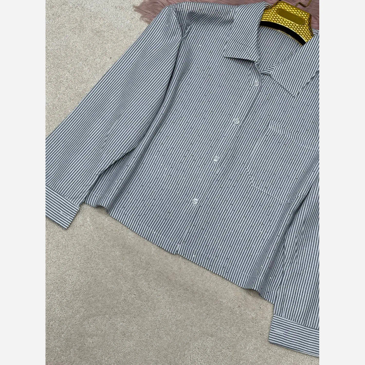 شومیز لنین راه راه نگین کوبی تک جیب سیما فری سایز 38 تا 46