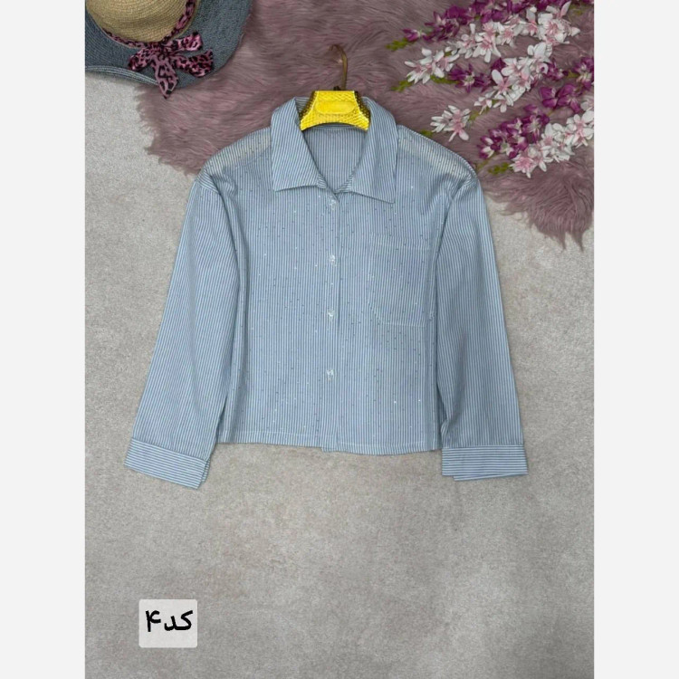 شومیز لنین راه راه نگین کوبی تک جیب سیما فری سایز 38 تا 46
