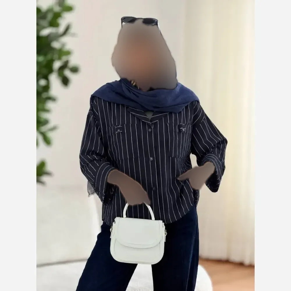 شومیز مانتویی دو جیب جنس شانتون دیپلمات فری سایز تا 46