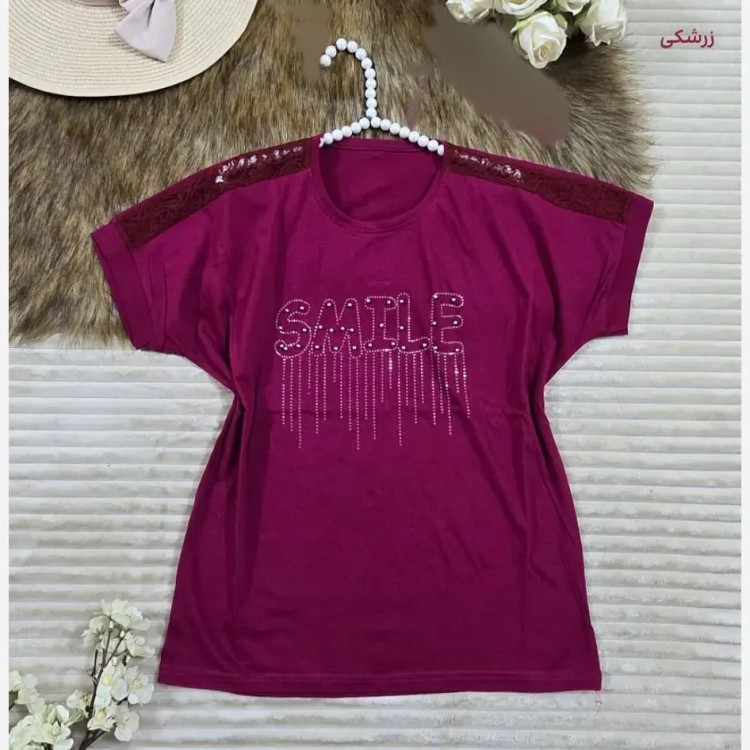 شومیز باکسی نگینی طرح SMILE جنس نخ پنبه اعلا فری سایز