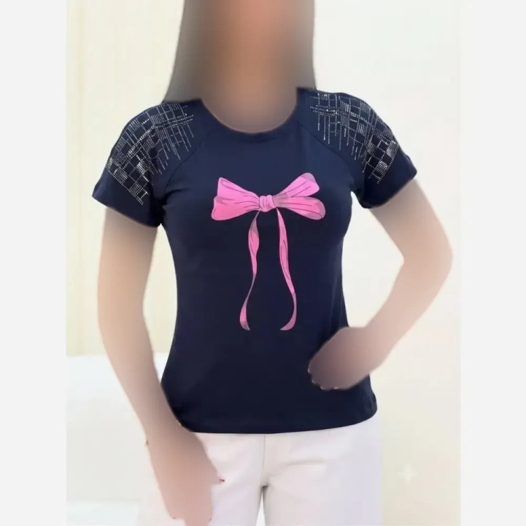 تی شرت باکسی نگینی پاپیون نخ پنبه اعلا فری سایز