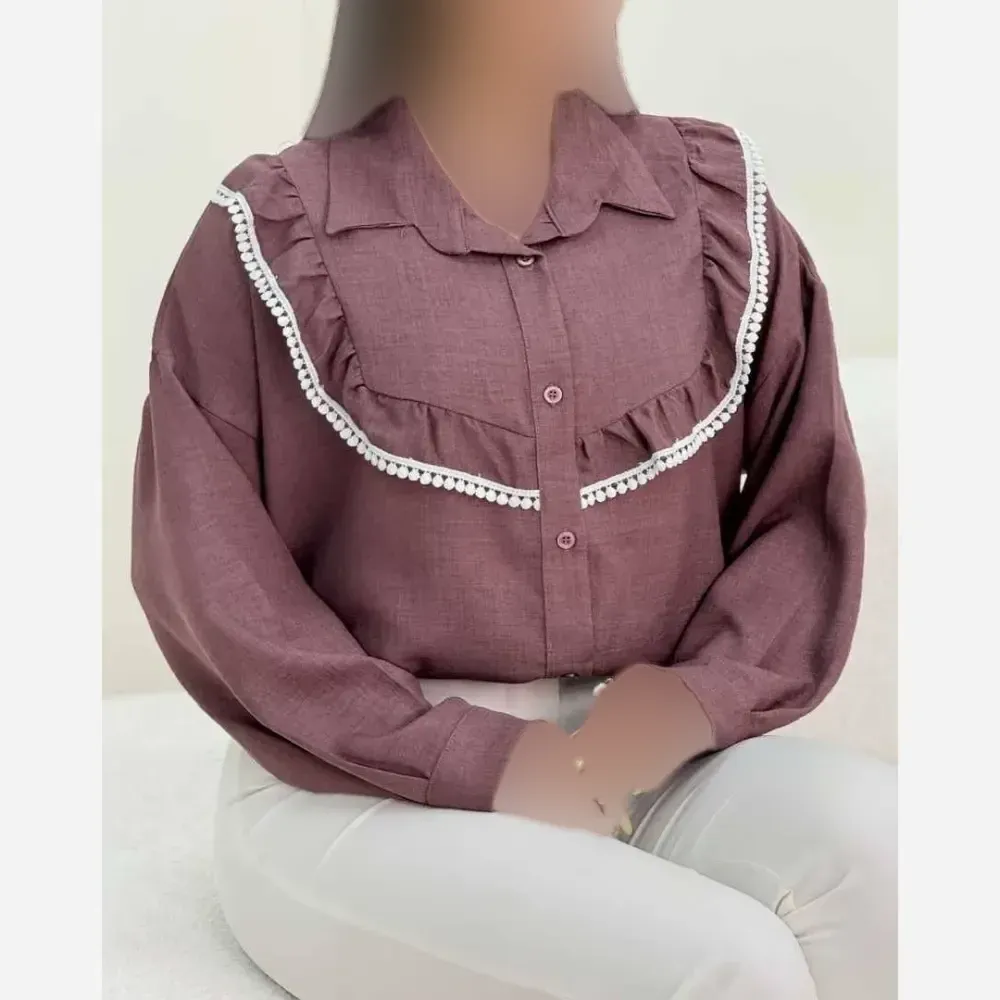 شومیز عروسکی توپی جنس شانتون خرجکار کنفی فری سایز