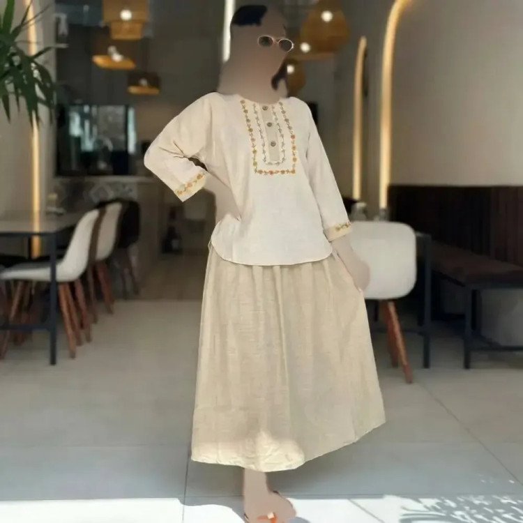 ست شومیز دامن زنانه جنس لنین و شانتون فری سایز
