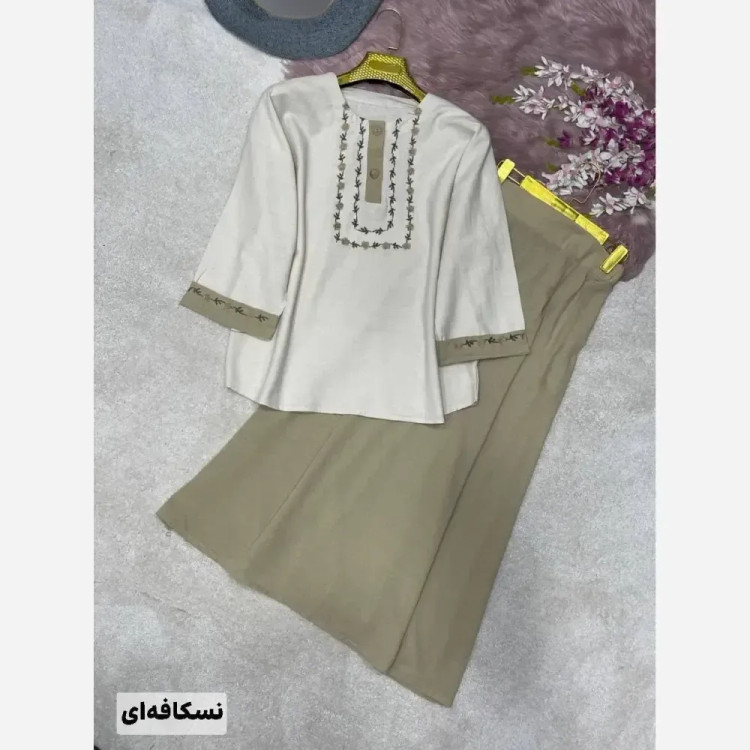 ست شومیز دامن زنانه جنس لنین و شانتون فری سایز