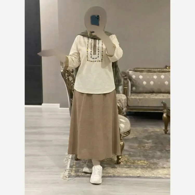 ست شومیز دامن زنانه جنس لنین و شانتون فری سایز