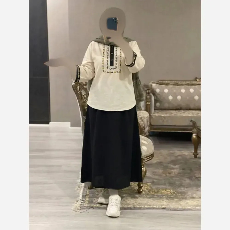 ست شومیز دامن زنانه جنس لنین و شانتون فری سایز