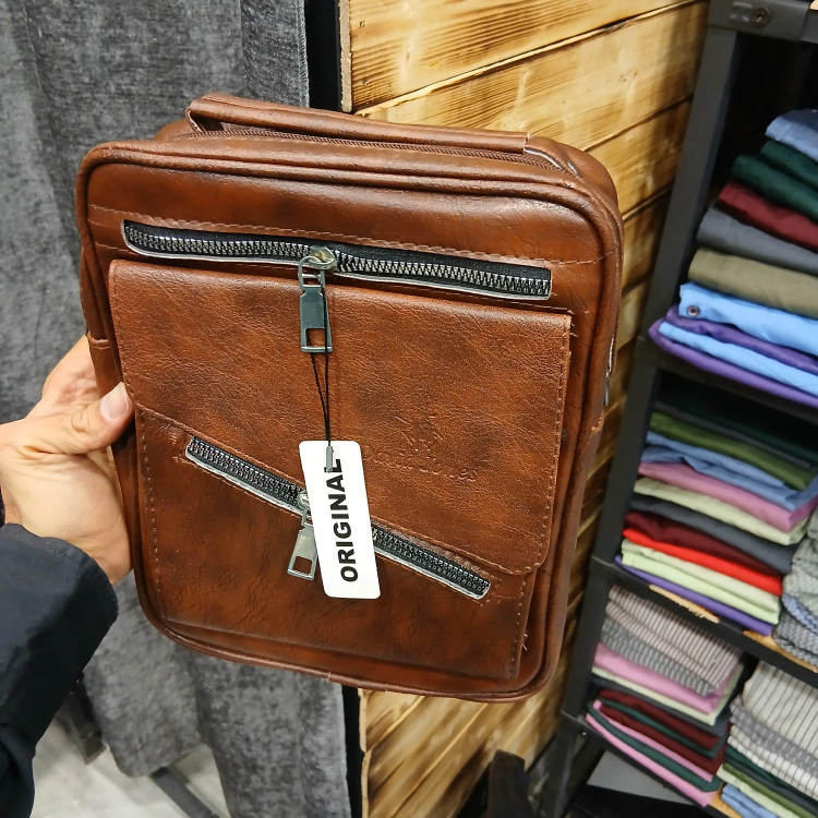 کیف دوشی اسپرت مردانه چرم مصنوعی طرح دیوید جونز مشکی و عسلی و قهوهای