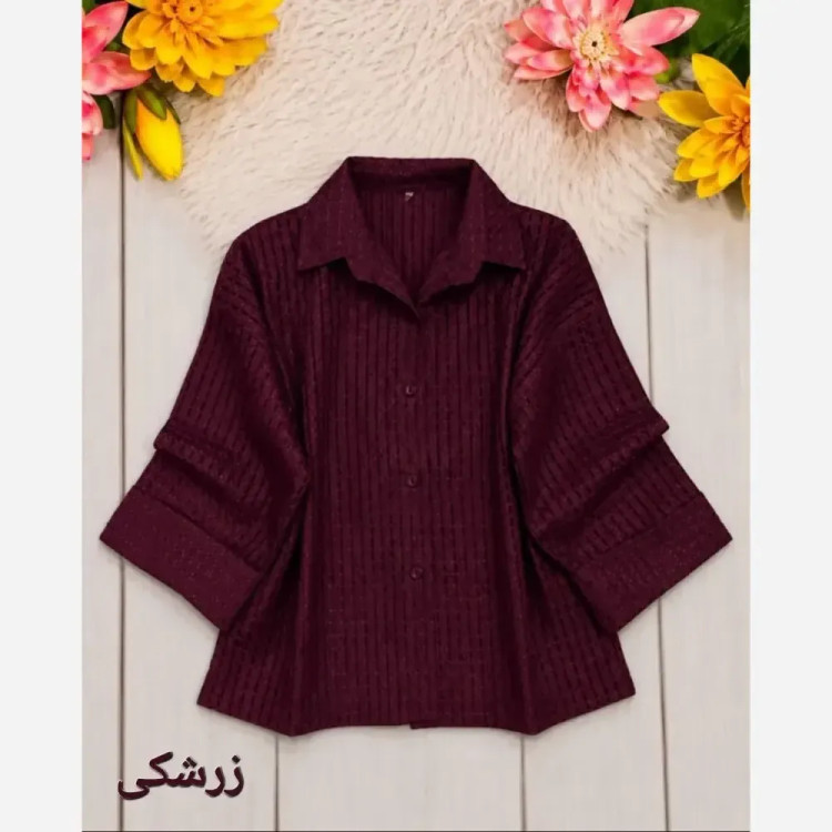 شومیز زنانه حصیری شیشه ای آستین سه ربع پاکتی فری سایز