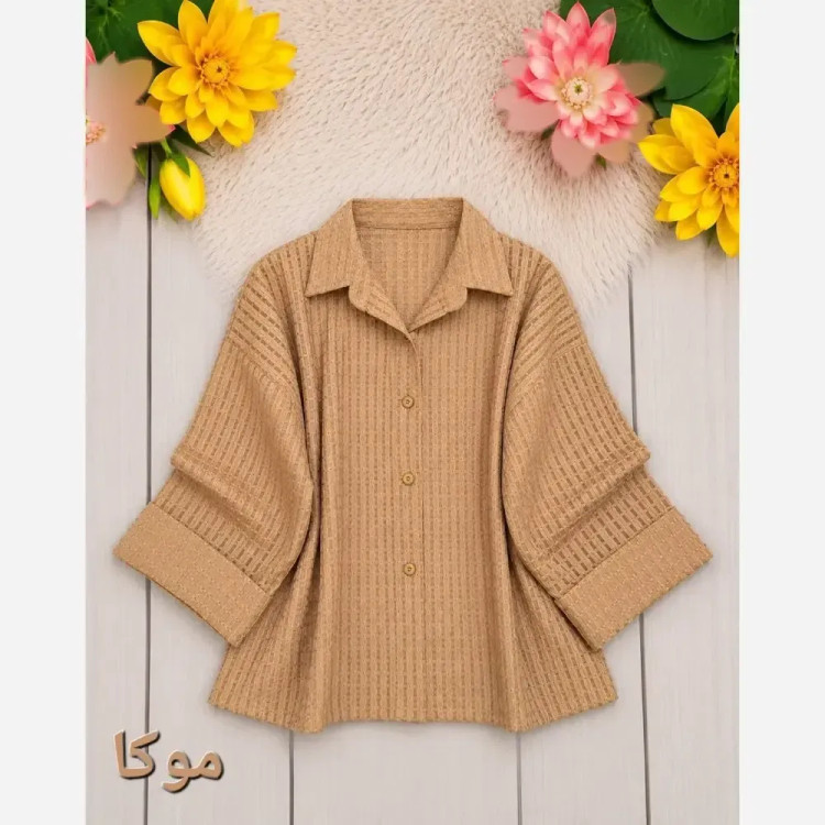 شومیز زنانه حصیری شیشه ای آستین سه ربع پاکتی فری سایز