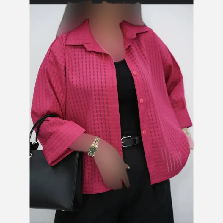 شومیز زنانه حصیری شیشه ای آستین سه ربع پاکتی فری سایز