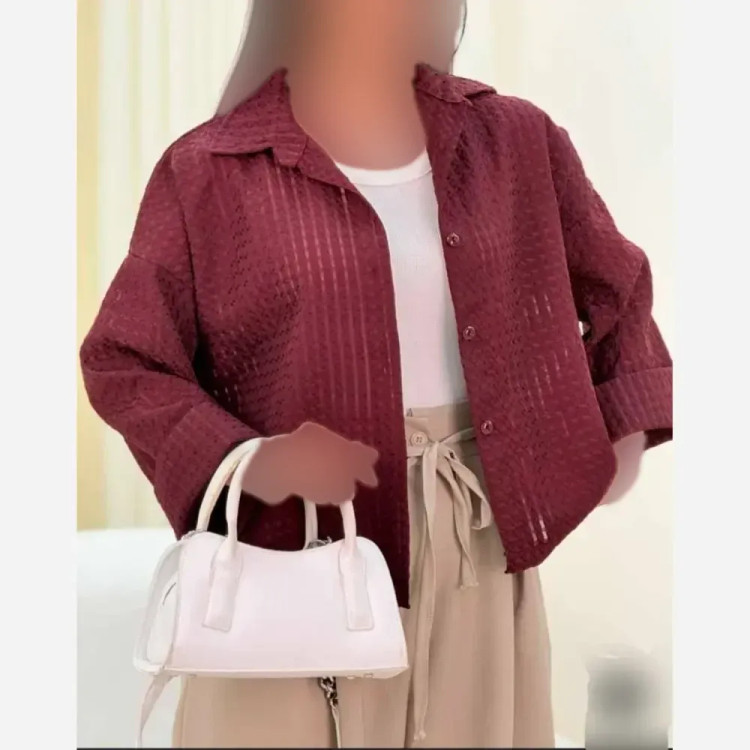 شومیز زنانه حصیری شیشه ای آستین سه ربع پاکتی فری سایز