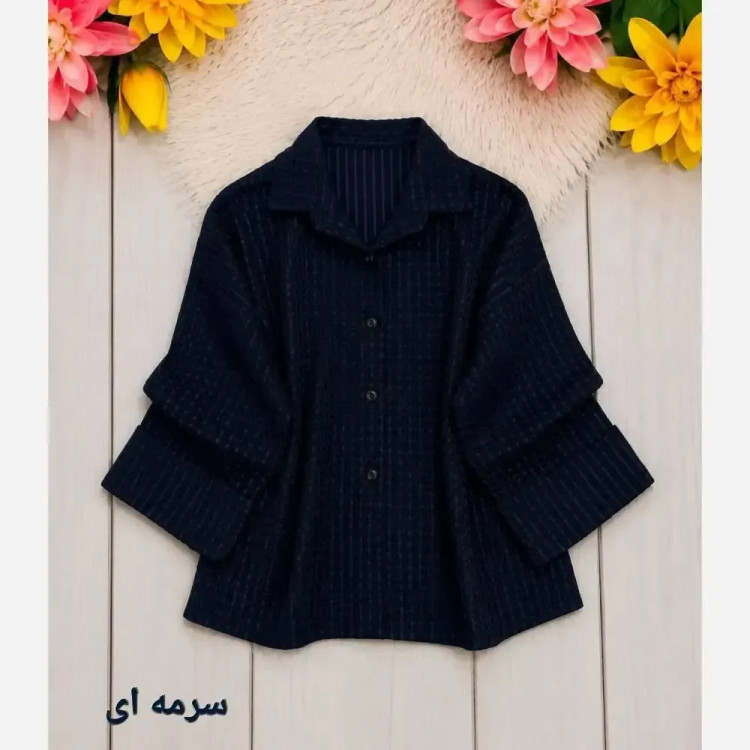 شومیز زنانه حصیری شیشه ای آستین سه ربع پاکتی فری سایز