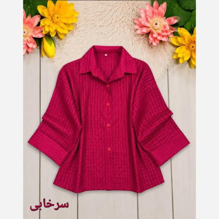 شومیز زنانه حصیری شیشه ای آستین سه ربع پاکتی فری سایز