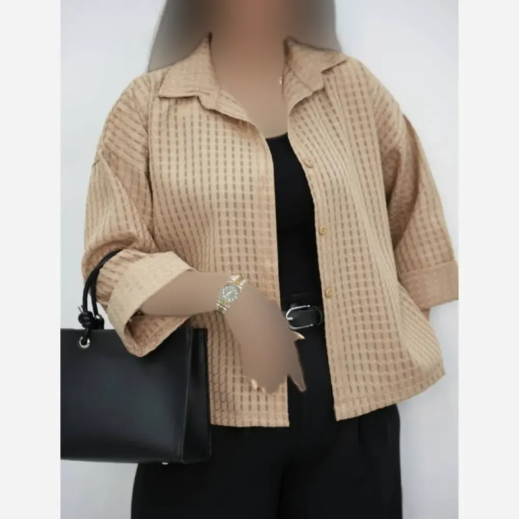 شومیز زنانه حصیری شیشه ای آستین سه ربع پاکتی فری سایز