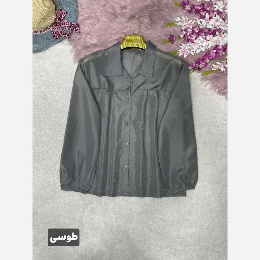 شومیز نگینی مهتا جنس شیشه ای نگین کوبی شده فری سایز