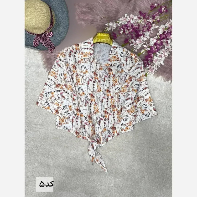 شومیز گرهای بانو جنس کرپ الیزه چاپی فری سایز