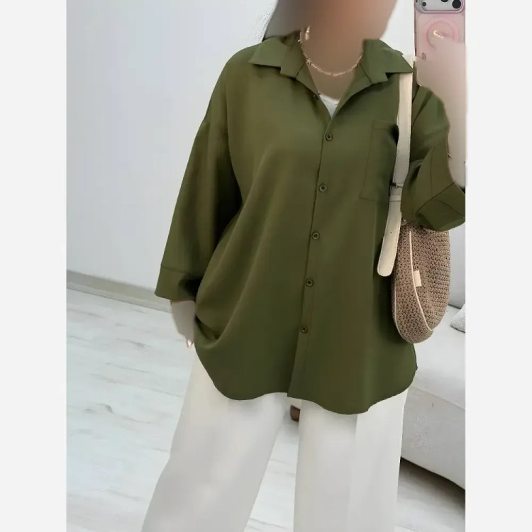 شومیز تک جیب ترمه جنس پری خنک و سبک فری سایز