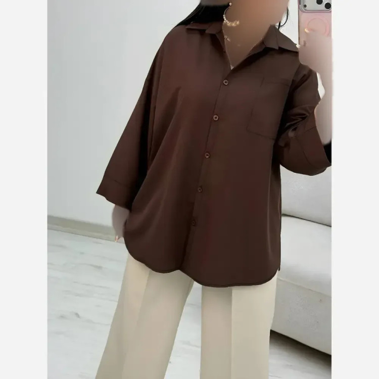 شومیز تک جیب ترمه جنس پری خنک و سبک فری سایز