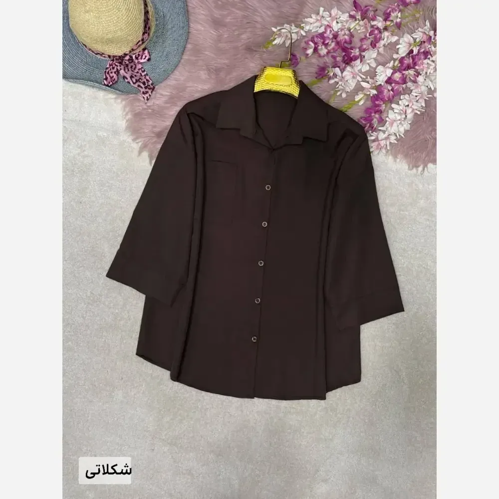 شومیز تک جیب ترمه جنس پری خنک و سبک فری سایز
