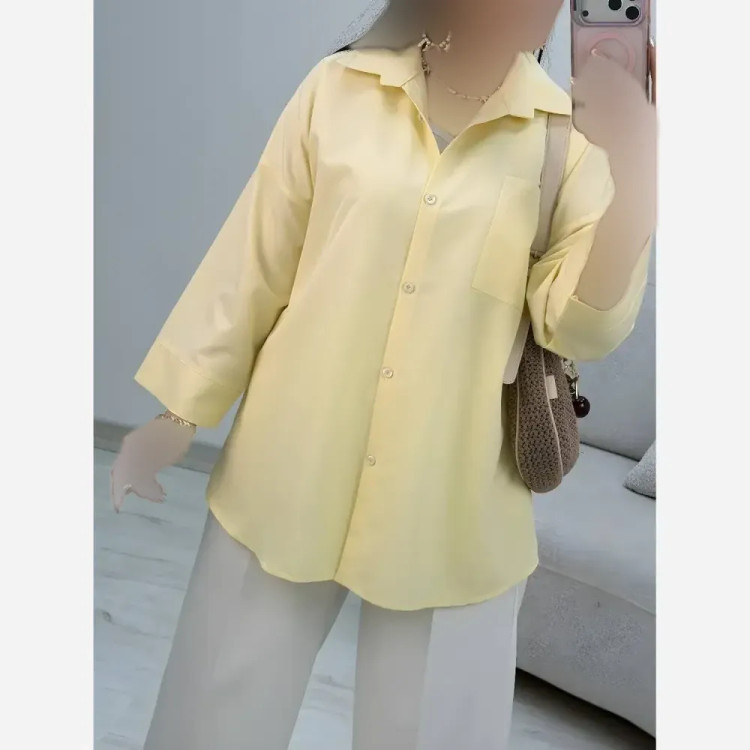 شومیز تک جیب ترمه جنس پری خنک و سبک فری سایز