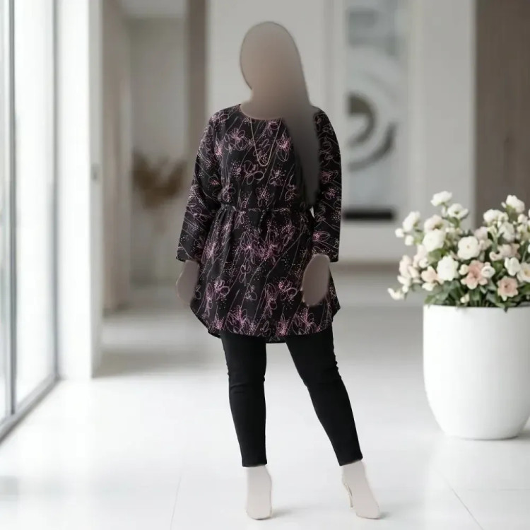 تونیک زنانه استرچ قواره دار کمربنددار فری سایز مناسب سایز 38 تا 52