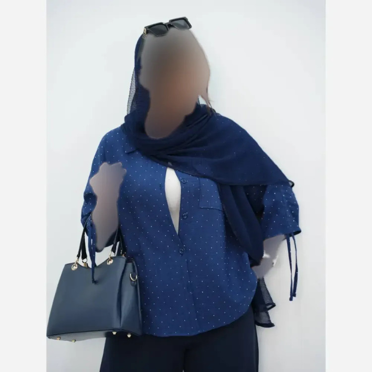 شومیز نگین دار آستین گت جنس شانتون زیپی فری سایز تا 46