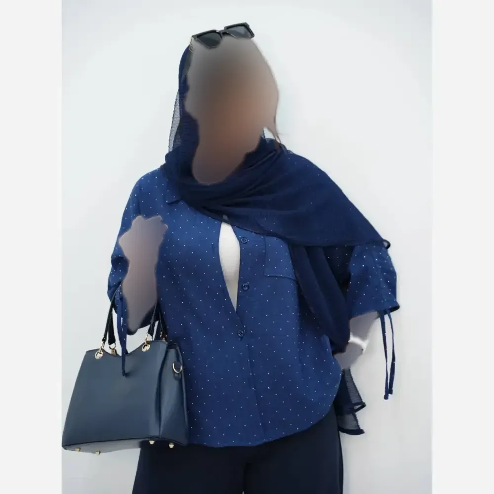 شومیز نگین دار آستین گت جنس شانتون زیپی فری سایز تا 46