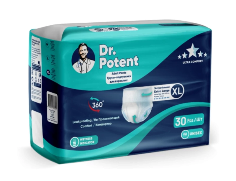 پوشک بزرگسال شورتی دکتر پوتنت سایز خیلی بزرگ XL (سایز دور کمر110 تا 140سانتیمتر) بسته 30 عددی