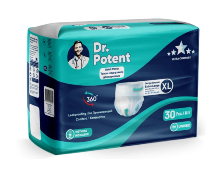 پوشک بزرگسال شورتی دکتر پوتنت سایز خیلی بزرگ XL (سایز دور کمر110 تا 140سانتیمتر) بسته 30 عددی