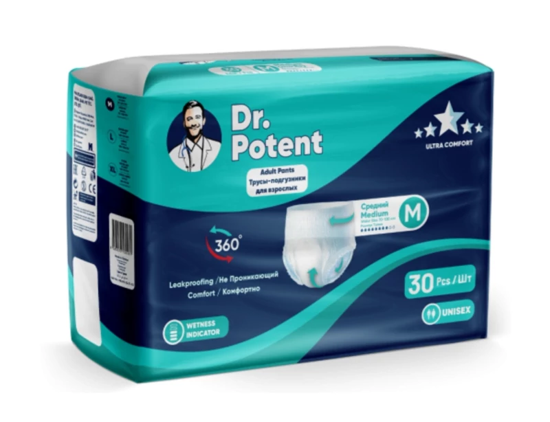 پوشک بزرگسال شورتی دکتر پوتنت سایز متوسط M (سایز دور کمر 80 تا 110 سانتی متر) بسته 30 عددی