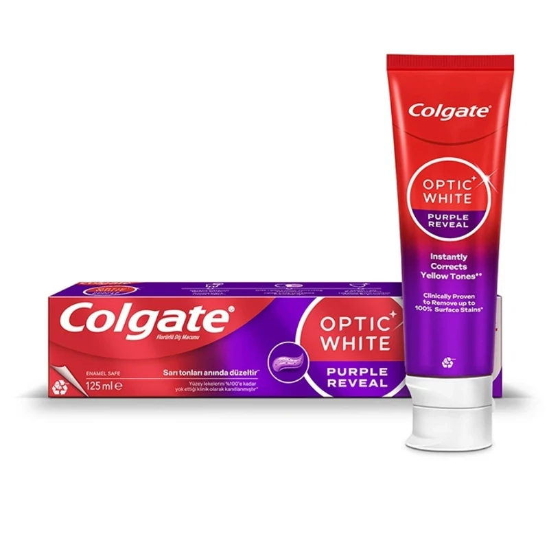 خمیر دندان کلگیت اوپتیک وایت سفید کننده Optic White Purple Reveal حجم 125 میل اورجینال() | سفیدکننده فوری ضد زردی دندان