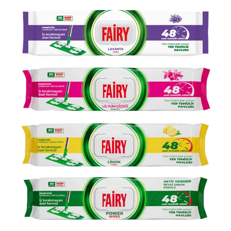 دستمال مرطوب مخصوص طی و زمینشوی فیری Fairy بسته 50 عددی