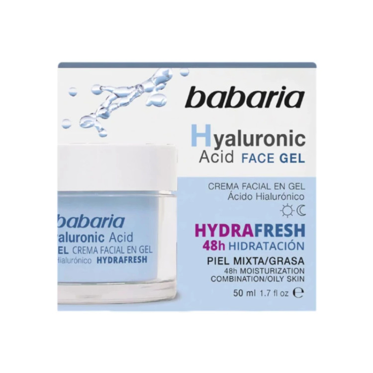 ژل کرم آبرسان 48 ساعته باباریا حاوی هیالورونیک اسید حجم 50 میل اورجینال Babaria Hyaluronic Acid Hydrafresh Gel Cream 50m