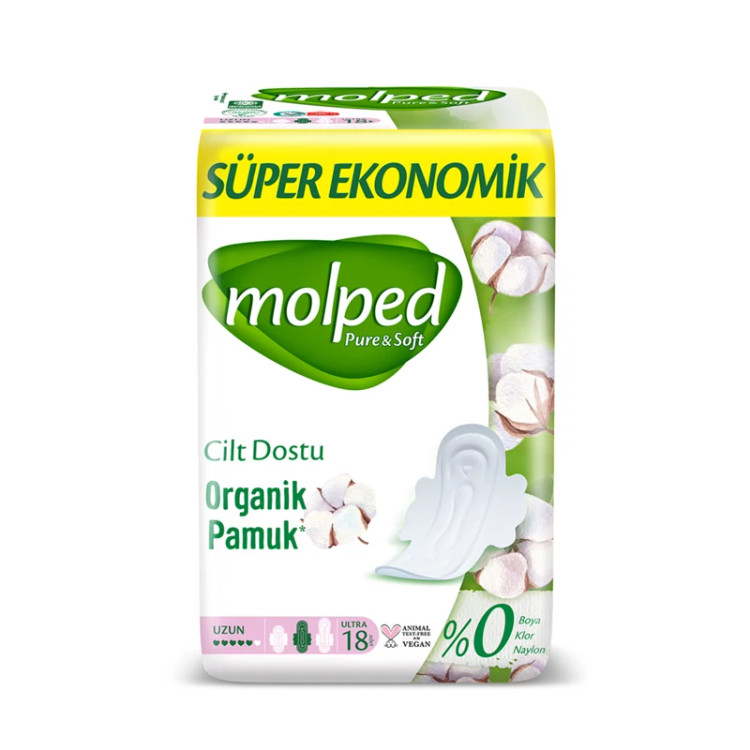 نوار بهداشتی سوپر اکونومیک شبانه ارگانیک پنبه مولپد (Molped Pure & Soft Super Ekonomik Organic Cotton Ultra Night Pa