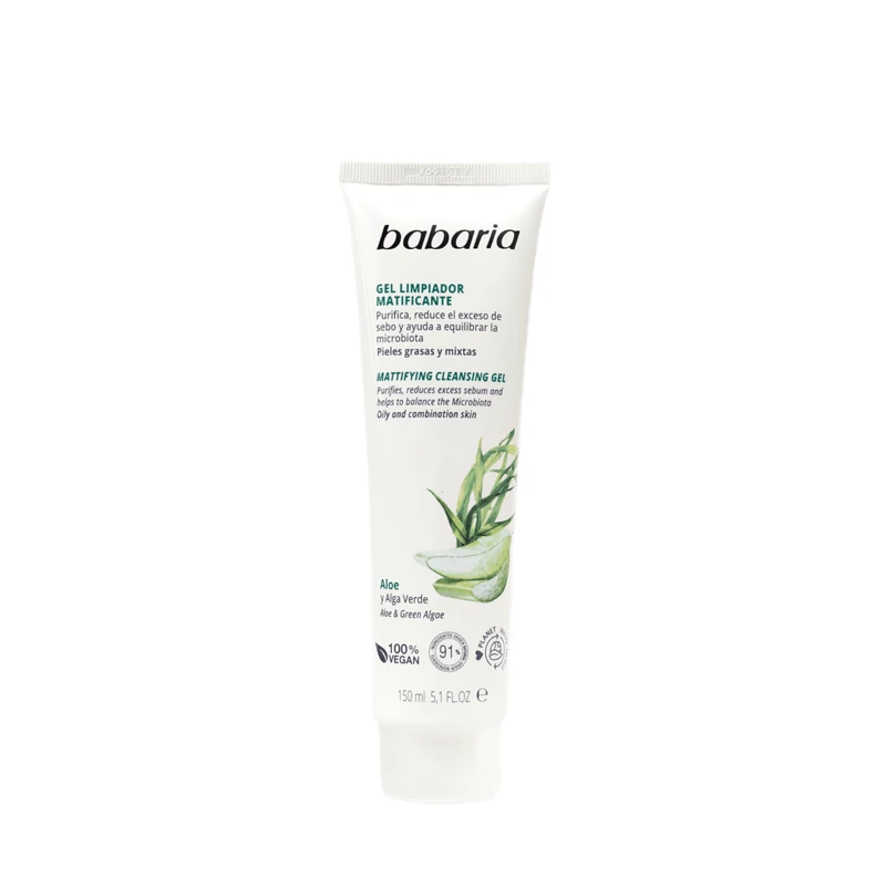 ژل شستشوی صورت کنترل کننده چربی باباریا با آلوئه ورا و جلبک سبز (Babaria Mattifying Cleansing Gel Aloe Vera &amp; Green
