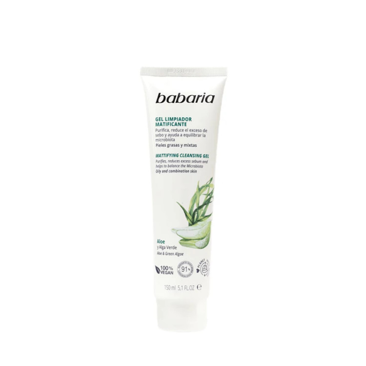 ژل شستشوی صورت کنترل کننده چربی باباریا با آلوئه ورا و جلبک سبز (Babaria Mattifying Cleansing Gel Aloe Vera & Green