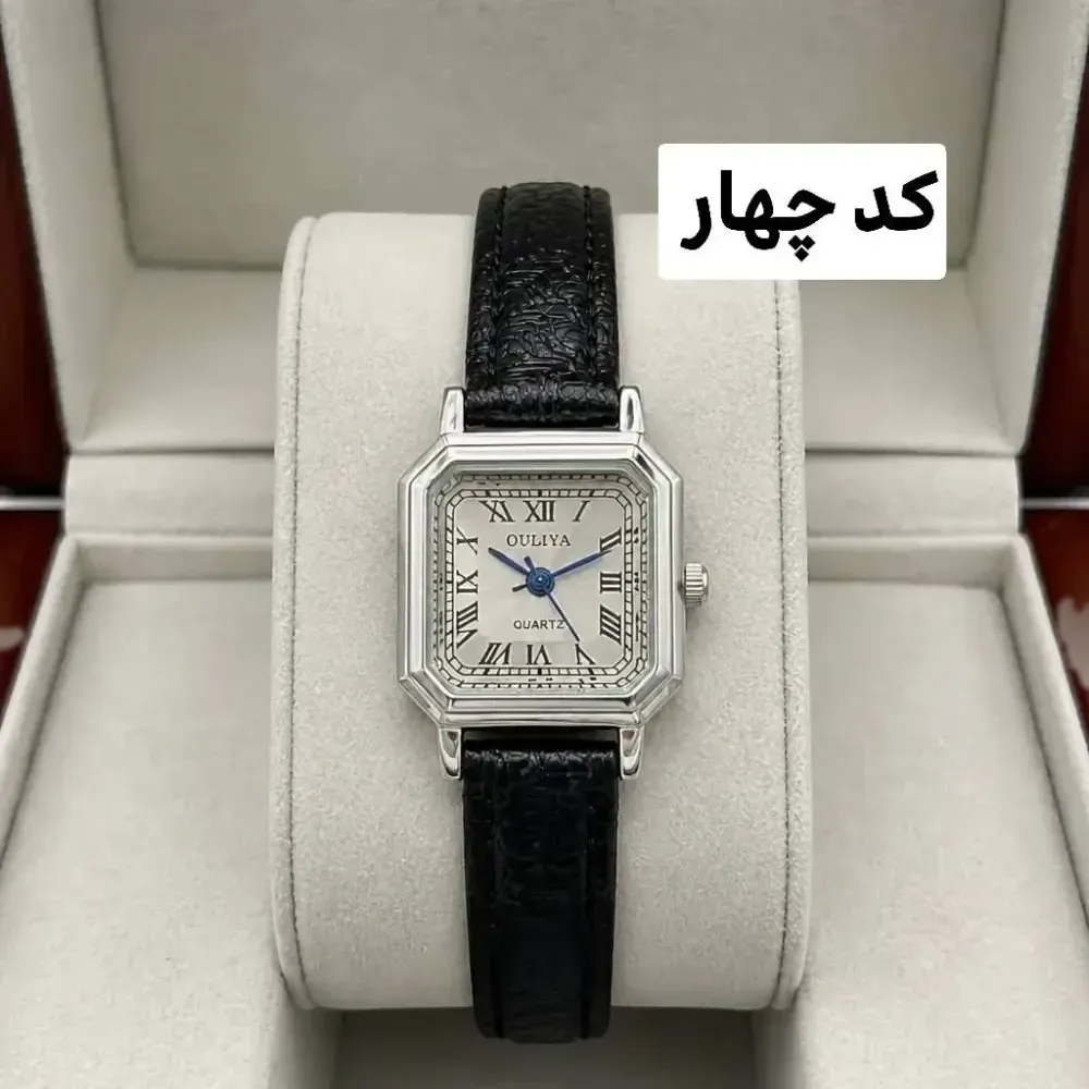 ساعت زنانه دخترانه صفحه مستطیل بند چرمی اعداد یونانی موتور کوارتز عالی 6 ماه گارانتی جعبه کادویی