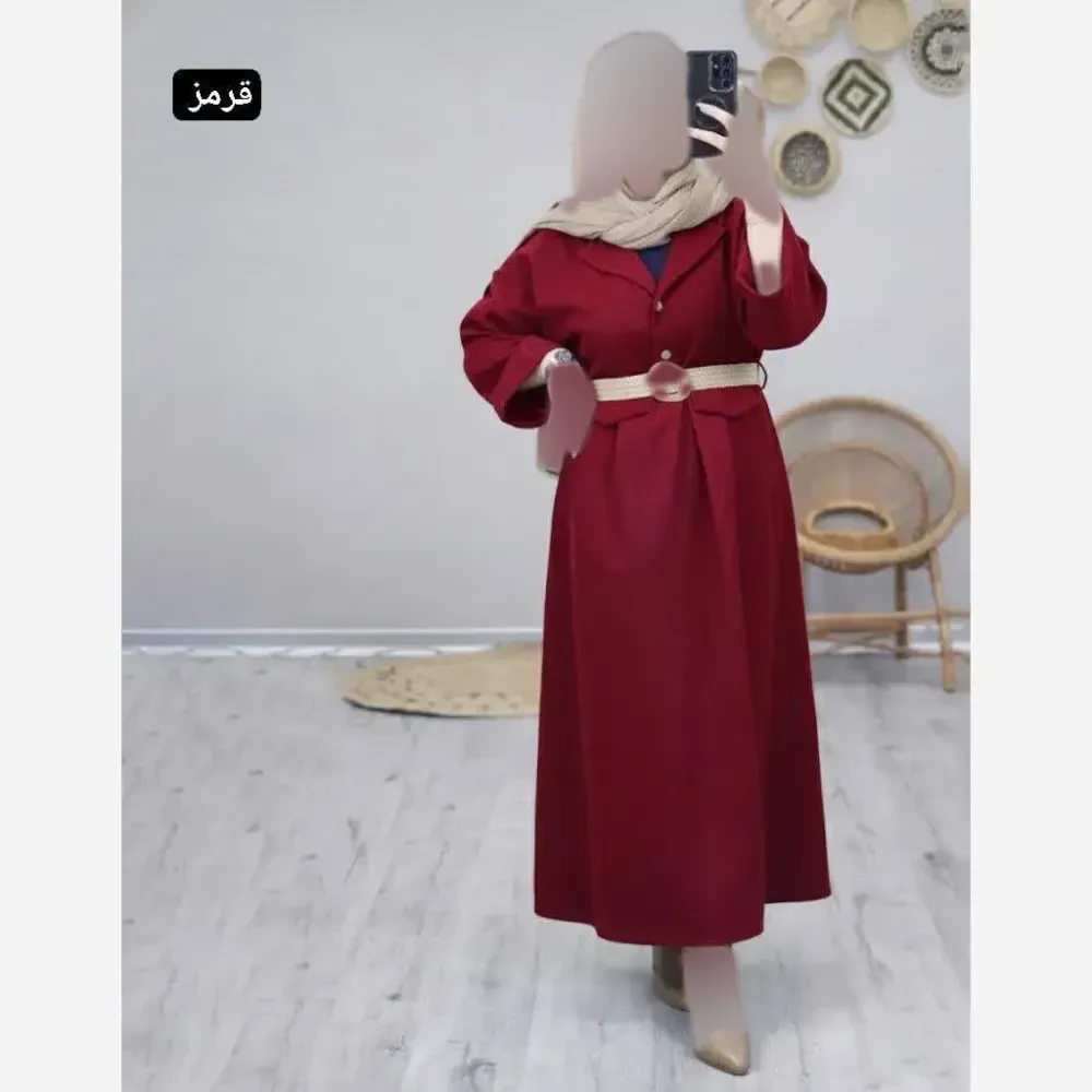 کفتان مخمل کبریتی زنانه فری سایز تا 46 کمربند دار رنگ سرمه ای کرم قرمز