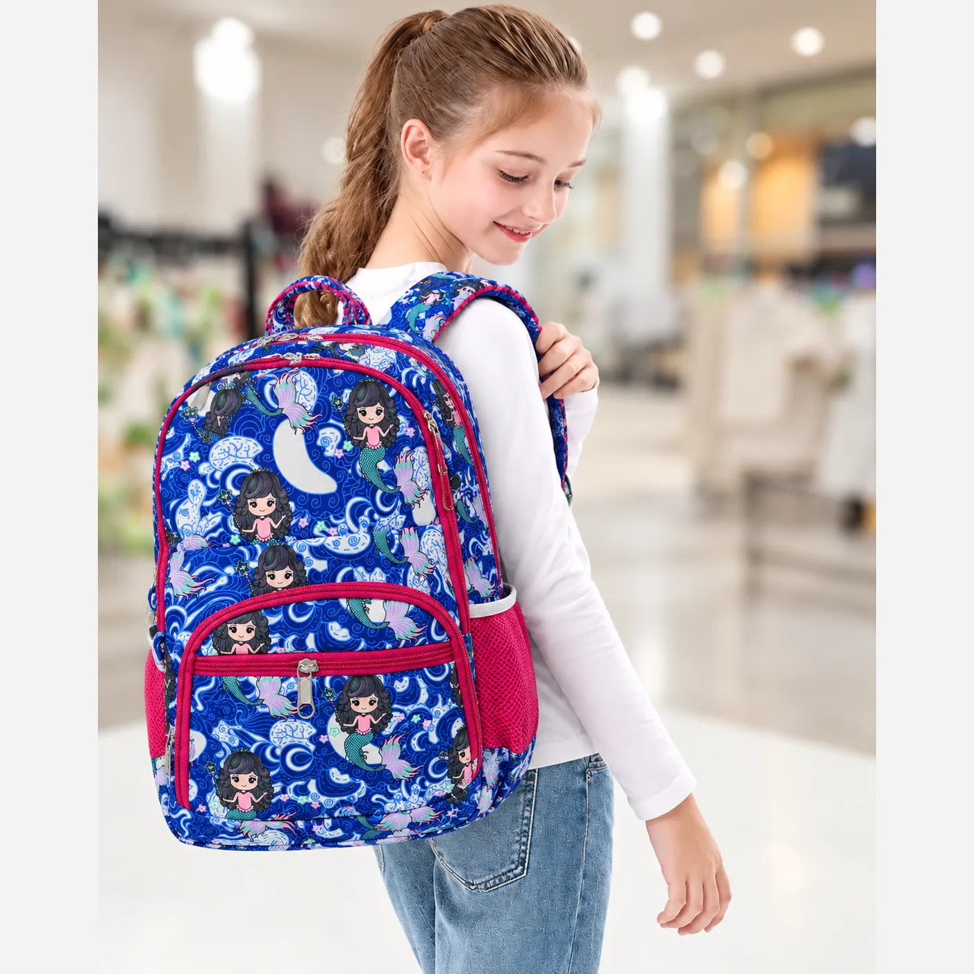 کوله پشتی مدرسه دخترانه طرح پری دریایی آبی