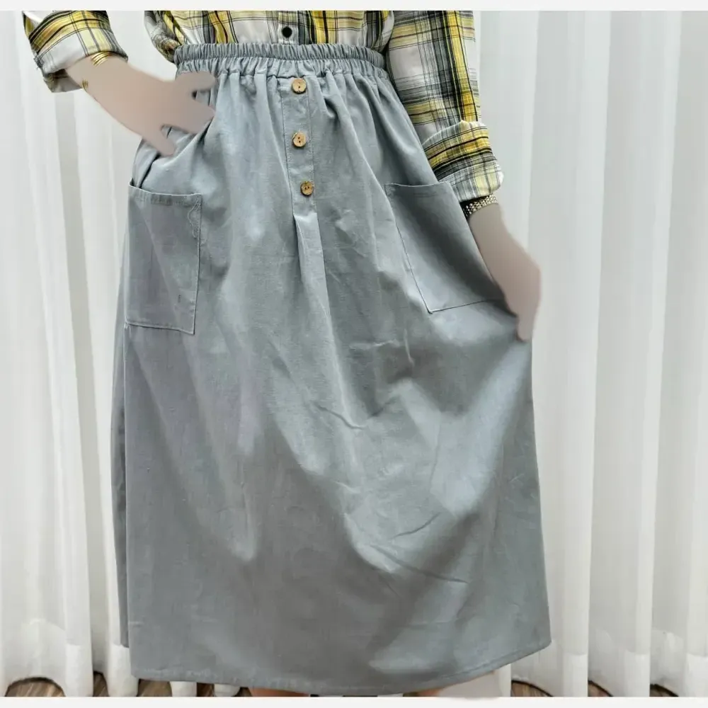 دامن لنین جلو جیب فری سایز مناسب تا سایز 48